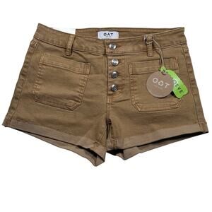 OAT New York Women's Mid-Rise Brown Chino Shorts Size 27 Casual Summer Stretch